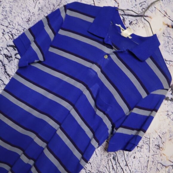 BLUE STRIPED POLO M Fabio Italy Vintage Classic Work Office Casual Golf Tennis - Picture 1 of 5